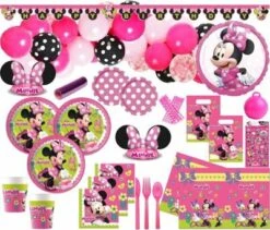 KIDS PARTY WORLD XXL 163 Teile Disney Minnie Happy In Pink Party Deko Set 6 Kinder Mit Ballongirlande