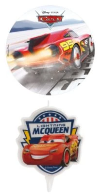 DeKora 2er Set Disney Cars Essbarer Tortenaufleger + Geburtstagskerze